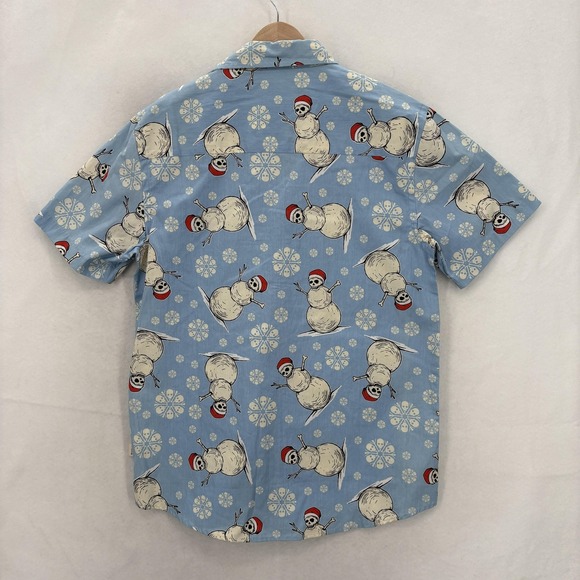 VSTR Shirt Mens Medium Blue Skull Snowman Christmas Button Up Short Sleeve NWT - Picture 11 of 12